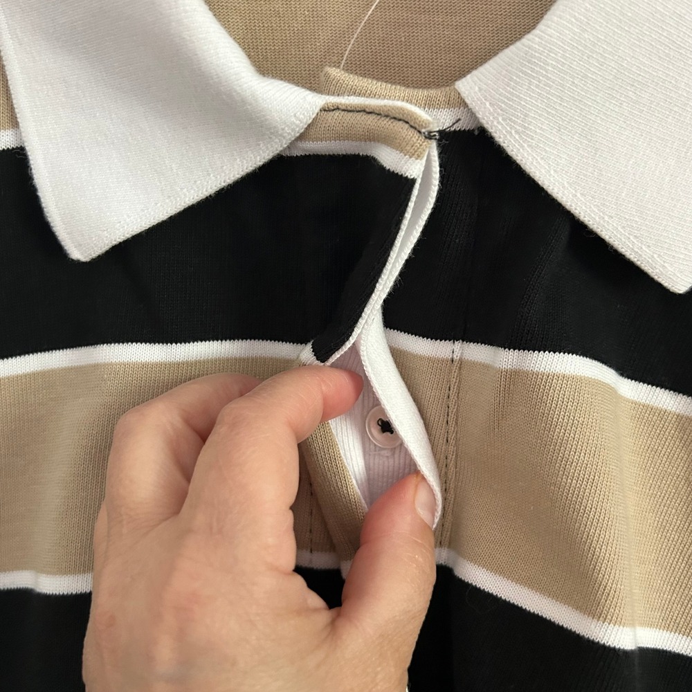 Madewell Womens Tan Black Stripe Rugby Polo Boxy Shirt M Medium New Preppy - Picture 5 of 8